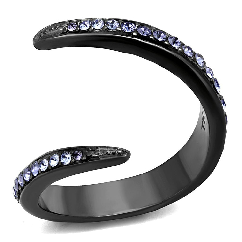 TK2732 - IP Light Black  (IP Gun) Stainless Steel Ring with Top Grade Crystal  in Tanzanite - Alamode