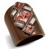 TK2735 - IP Coffee light Stainless Steel Ring with Top Grade Crystal  in Rose - Alamode