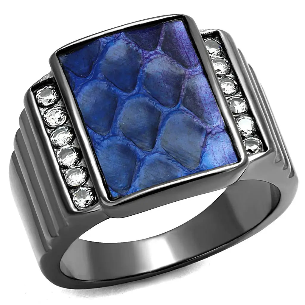 TK2736 - IP Light Black (IP Gun) Stainless Steel Ring with Leather in Montana - Alamode - Flyclothing LLC
