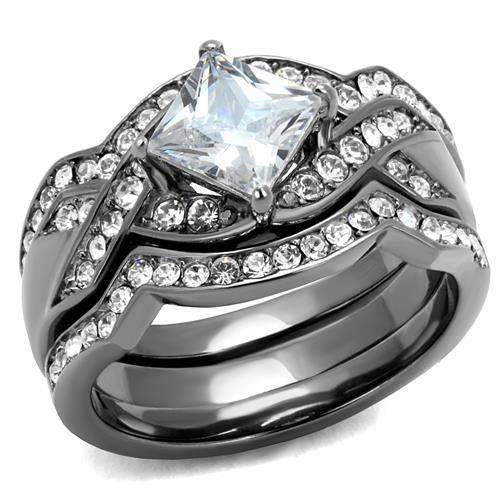 TK2741 - IP Light Black (IP Gun) Stainless Steel Ring with AAA Grade CZ in Clear - Alamode - Flyclothing LLC