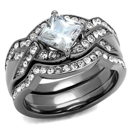 TK2741 - IP Light Black  (IP Gun) Stainless Steel Ring with AAA Grade CZ  in Clear - Alamode
