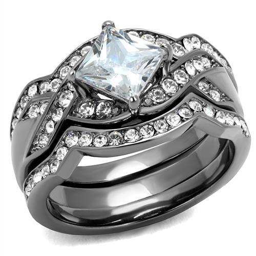 TK2741 - IP Light Black (IP Gun) Stainless Steel Ring with AAA Grade CZ in Clear - Alamode - Flyclothing LLC