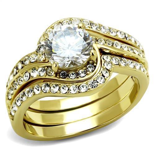 TK2742 - IP Gold(Ion Plating) Stainless Steel Ring with AAA Grade CZ  in Clear - Alamode