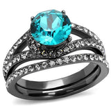 TK2744 - IP Light Black  (IP Gun) Stainless Steel Ring with Top Grade Crystal  in Blue Zircon - Alamode