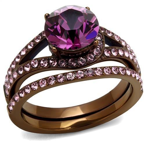 TK2745 - IP Coffee light Stainless Steel Ring with Top Grade Crystal  in Amethyst - Alamode