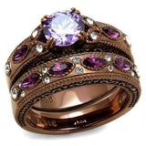 TK2746 - IP Coffee light Stainless Steel Ring with AAA Grade CZ  in Amethyst - Alamode
