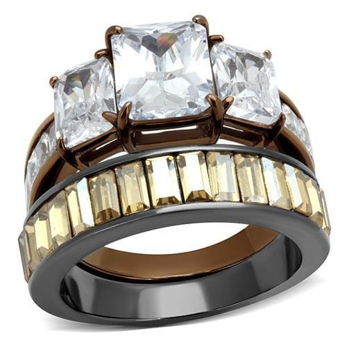 TK2747 - IP Light Black & IP Light coffee Stainless Steel Ring with AAA Grade CZ  in Clear - Alamode