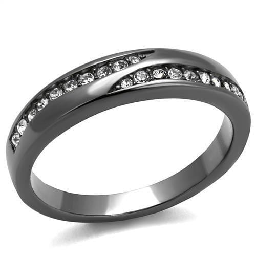 TK2751 - IP Light Black  (IP Gun) Stainless Steel Ring with Top Grade Crystal  in Clear - Alamode