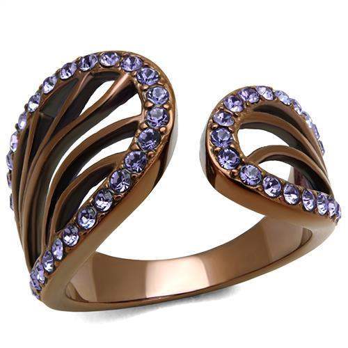 TK2755 - IP Coffee light Stainless Steel Ring with Top Grade Crystal in Tanzanite - Alamode - Flyclothing LLC