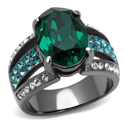 TK2759 - IP Light Black  (IP Gun) Stainless Steel Ring with Top Grade Crystal  in Emerald - Alamode