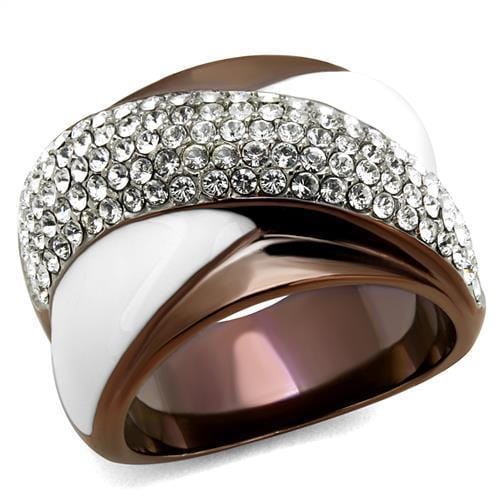 TK2765 - Two Tone IP Light Brown (IP Light coffee) Stainless Steel Ring with Top Grade Crystal  in Clear - Alamode