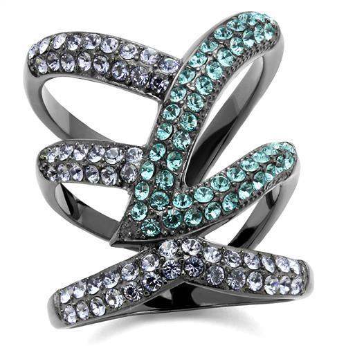 TK2766 - IP Light Black (IP Gun) Stainless Steel Ring with Top Grade Crystal in Multi Color - Alamode - Flyclothing LLC