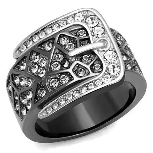 TK2769 - Two-Tone IP Black Stainless Steel Ring with Top Grade Crystal  in Black Diamond - Alamode
