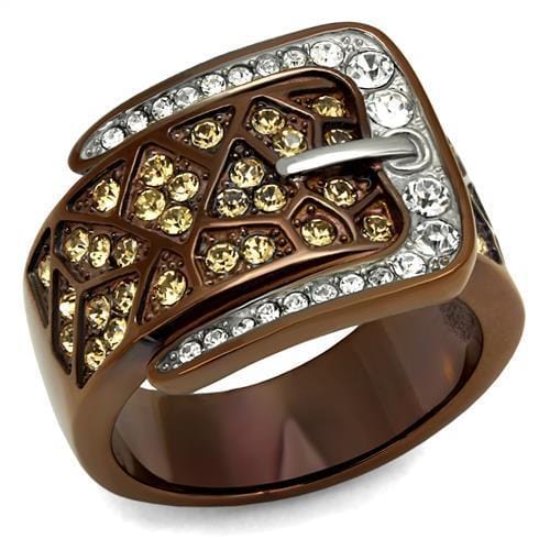TK2770 - Two Tone IP Light Brown (IP Light coffee) Stainless Steel Ring with Top Grade Crystal  in Citrine Yellow - Alamode