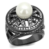 TK2771 - IP Light Black  (IP Gun) Stainless Steel Ring with Synthetic Pearl in White - Alamode