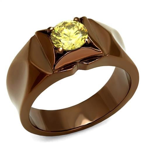TK2773 - IP Coffee light Stainless Steel Ring with AAA Grade CZ  in Topaz - Alamode