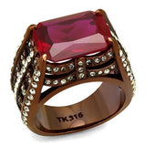 TK2779 - IP Coffee light Stainless Steel Ring with Synthetic Synthetic Glass in Garnet - Alamode