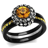 TK2783 - Two-Tone IP Black (Ion Plating) Stainless Steel Ring with Top Grade Crystal in Topaz - Alamode - Flyclothing LLC