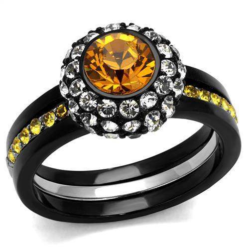 TK2783 - Two-Tone IP Black (Ion Plating) Stainless Steel Ring with Top Grade Crystal in Topaz - Alamode - Flyclothing LLC
