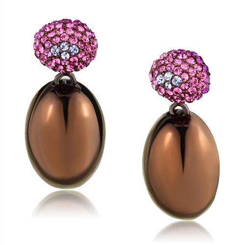 TK2787 - IP Coffee light Stainless Steel Earrings with Top Grade Crystal in Multi Color - Alamode - Flyclothing LLC