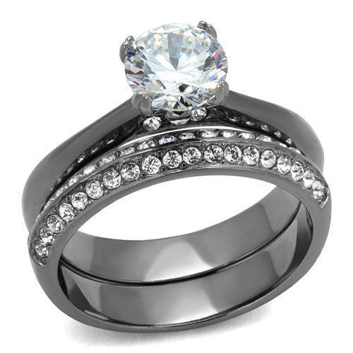 TK2797 - IP Light Black (IP Gun) Stainless Steel Ring with AAA Grade CZ in Clear - Alamode - Flyclothing LLC