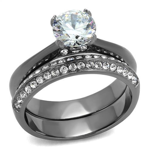 TK2797 - IP Light Black  (IP Gun) Stainless Steel Ring with AAA Grade CZ  in Clear - Alamode