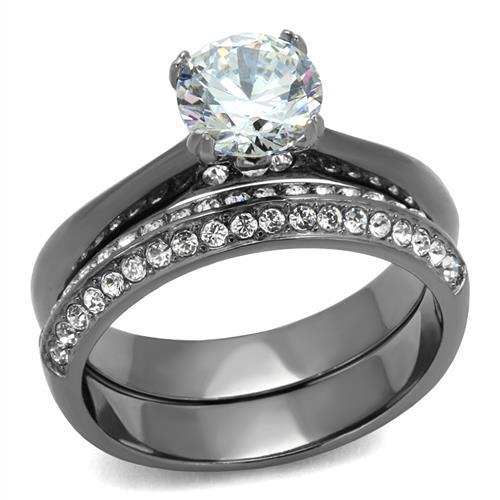 TK2797 - IP Light Black (IP Gun) Stainless Steel Ring with AAA Grade CZ in Clear - Alamode - Flyclothing LLC