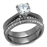 TK2797 - IP Light Black  (IP Gun) Stainless Steel Ring with AAA Grade CZ  in Clear - Alamode
