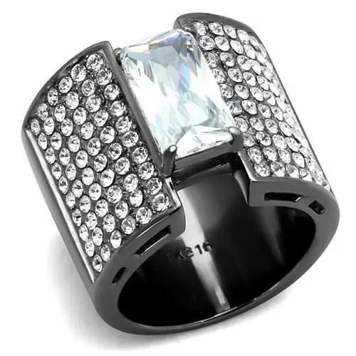 TK2798 - IP Light Black  (IP Gun) Stainless Steel Ring with AAA Grade CZ  in Clear - Alamode