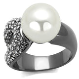 TK2800 - IP Light Black  (IP Gun) Stainless Steel Ring with Synthetic Pearl in White - Alamode