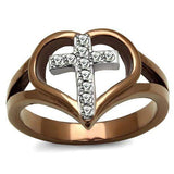 TK2802 - Two Tone IP Light Brown (IP Light coffee) Stainless Steel Ring with Top Grade Crystal in Clear - Alamode - Flyclothing LLC