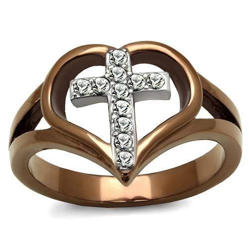 TK2802 - Two Tone IP Light Brown (IP Light coffee) Stainless Steel Ring with Top Grade Crystal in Clear - Alamode - Flyclothing LLC