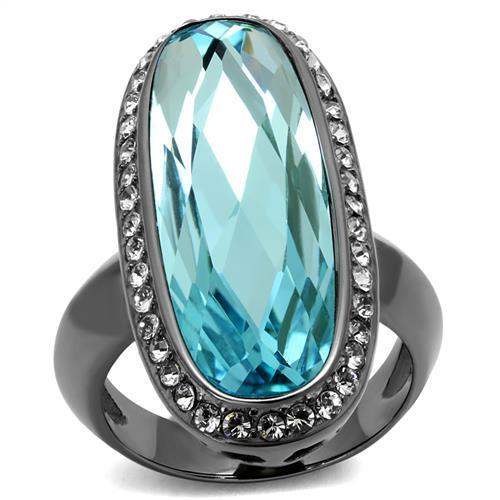 TK2804 - IP Light Black (IP Gun) Stainless Steel Ring with Top Grade Crystal in Sea Blue - Alamode - Flyclothing LLC
