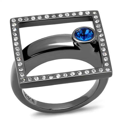 TK2808 - IP Light Black (IP Gun) Stainless Steel Ring with Top Grade Crystal in Capri Blue - Alamode - Flyclothing LLC
