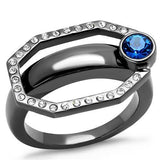 TK2809 - IP Light Black  (IP Gun) Stainless Steel Ring with Top Grade Crystal  in Capri Blue - Alamode