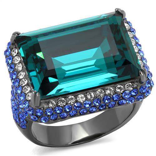 TK2811 - IP Light Black (IP Gun) Stainless Steel Ring with Top Grade Crystal in Blue Zircon - Alamode - Flyclothing LLC