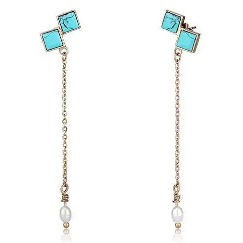 TK2814 - IP Rose Gold(Ion Plating) Stainless Steel Earrings with Synthetic Turquoise in Sea Blue - Alamode - Flyclothing LLC