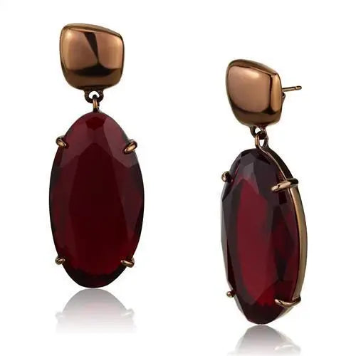 TK2818 - IP Coffee light Stainless Steel Earrings with Synthetic Synthetic Glass in Siam - Alamode - Flyclothing LLC