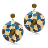 TK281 - High polished (no plating) Stainless Steel Earrings with Synthetic Cat Eye in Brown - Alamode