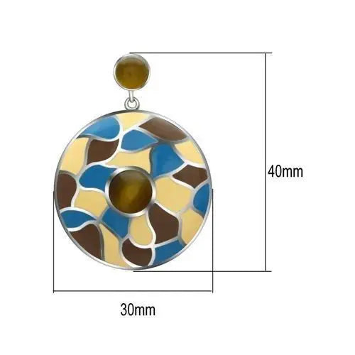 TK281 - High polished (no plating) Stainless Steel Earrings with Synthetic Cat Eye in Brown - Alamode - Flyclothing LLC