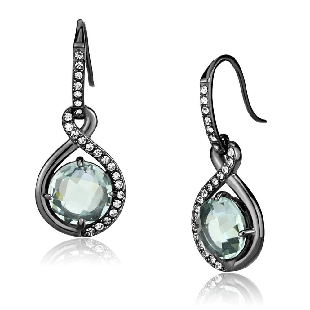 TK2821 - IP Light Black  (IP Gun) Stainless Steel Earrings with Semi-Precious Amethyst Crystal in Emerald - Alamode
