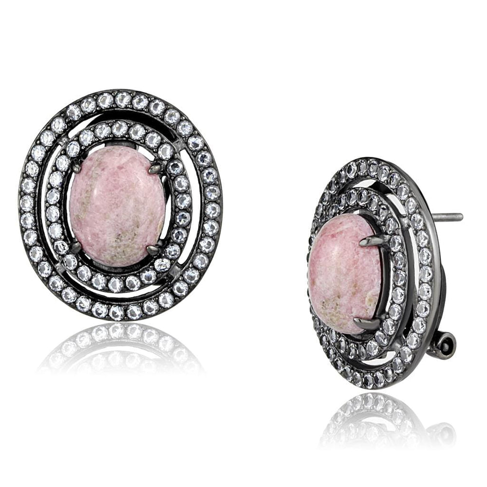 TK2822 - IP Light Black  (IP Gun) Stainless Steel Earrings with Semi-Precious Coral in Light Rose - Alamode