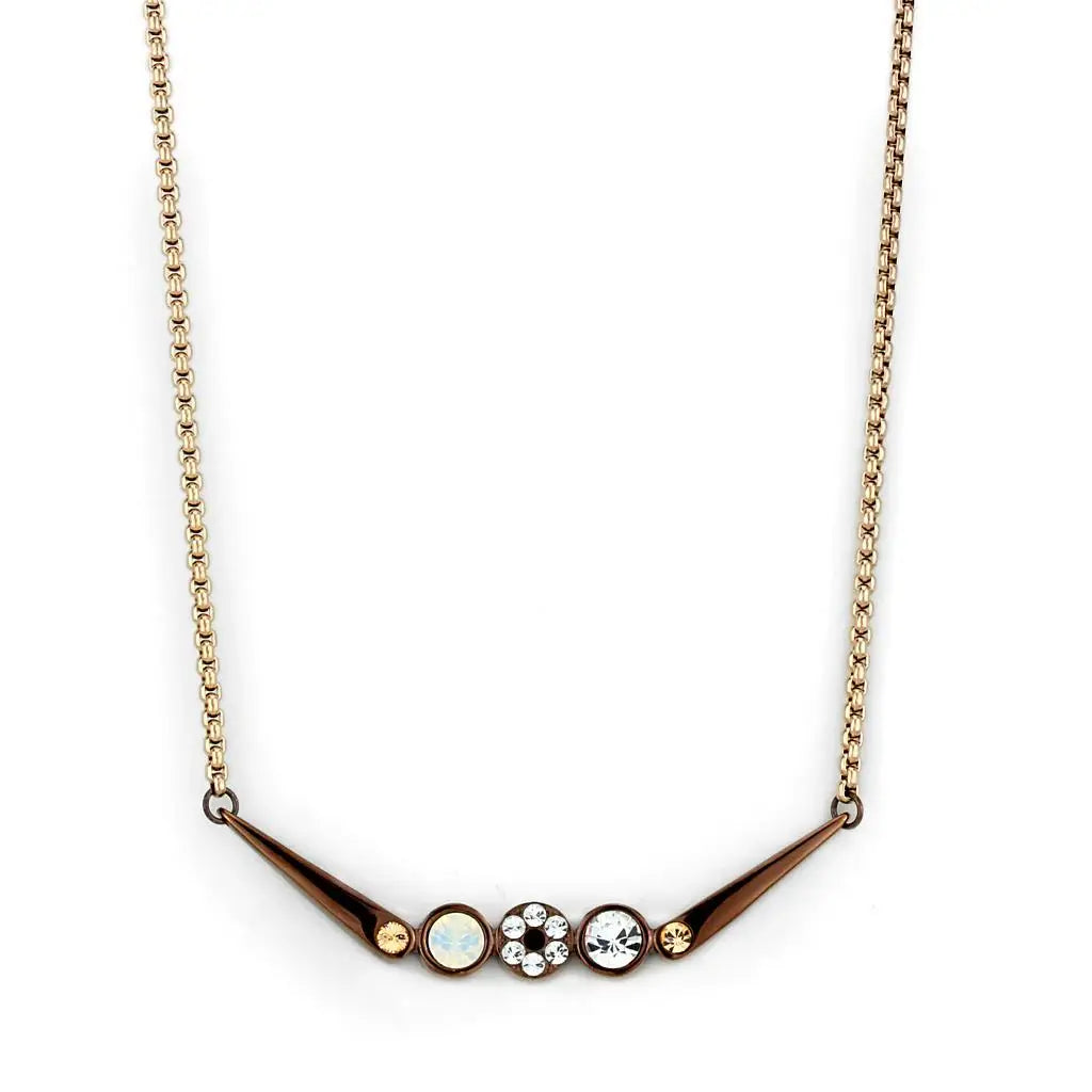 TK2823 - IP Rose Gold & IP light Coffee Stainless Steel Necklace with Top Grade Crystal in Multi Color - Alamode - Flyclothing LLC