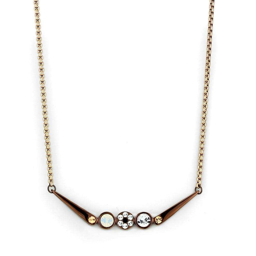 TK2823 - IP Rose Gold & IP light Coffee Stainless Steel Necklace with Top Grade Crystal in Multi Color - Alamode - Flyclothing LLC
