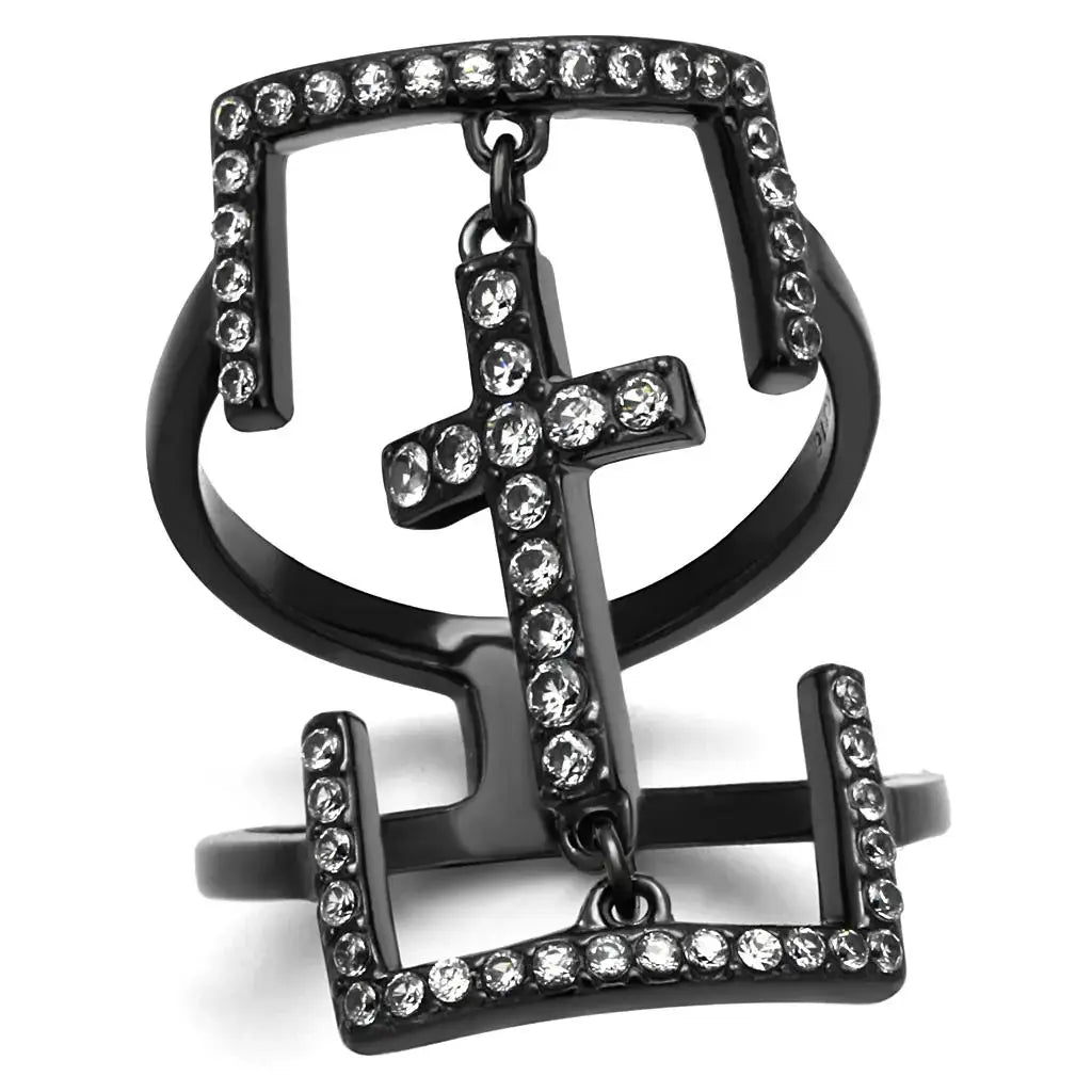 TK2826 - IP Light Black (IP Gun) Stainless Steel Ring with AAA Grade CZ in Clear - Alamode - Flyclothing LLC