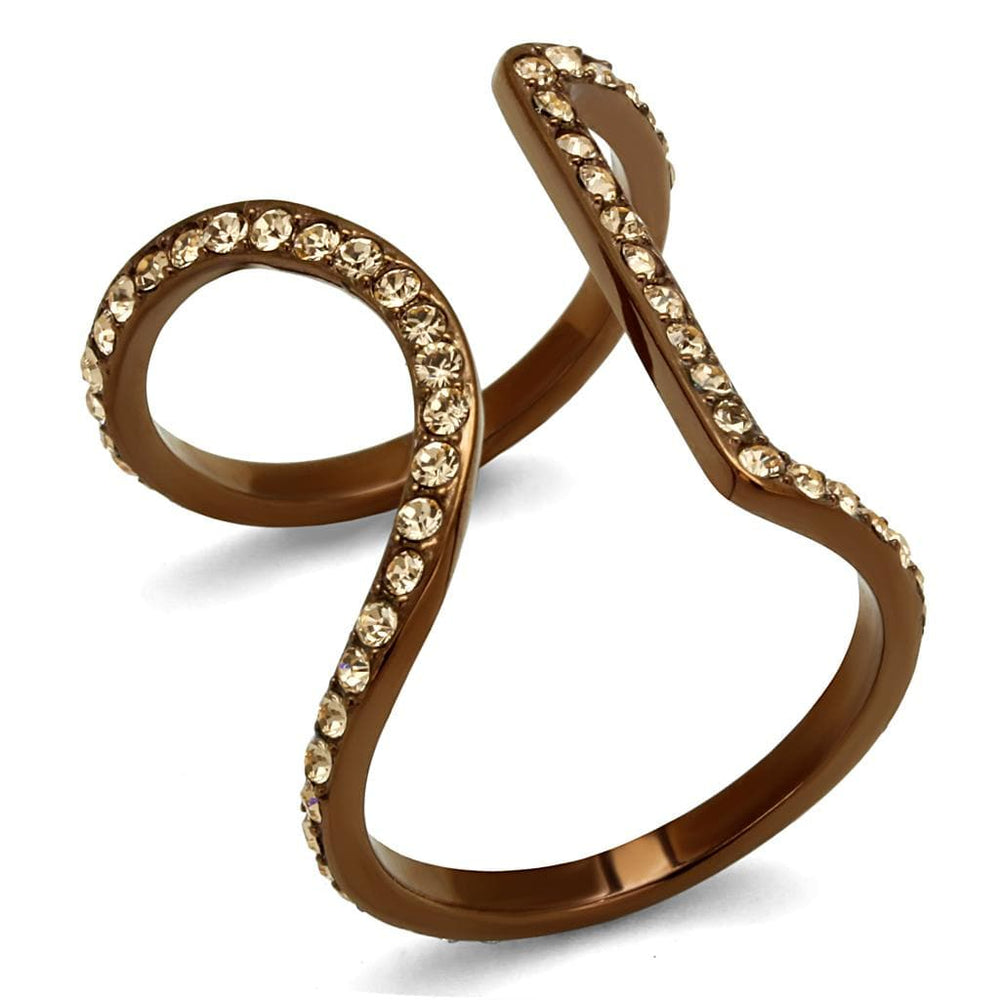 TK2828 - IP Coffee light Stainless Steel Ring with Top Grade Crystal  in Light Peach - Alamode