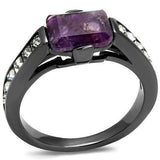 TK2832 - IP Light Black (IP Gun) Stainless Steel Ring with Precious Stone Amethyst Crystal in Amethyst - Alamode - Flyclothing LLC