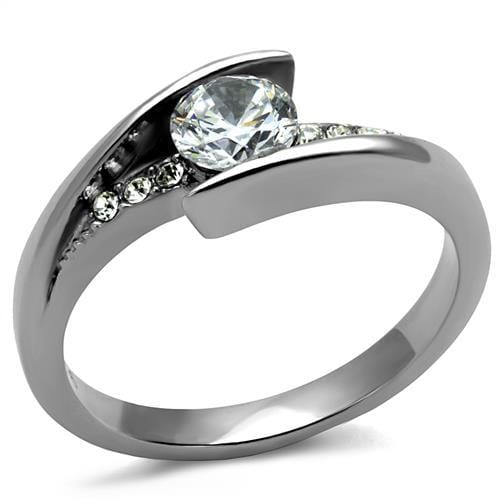 TK2833 - High polished (no plating) Stainless Steel Ring with AAA Grade CZ  in Clear - Alamode