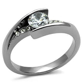 TK2833 - High polished (no plating) Stainless Steel Ring with AAA Grade CZ  in Clear - Alamode