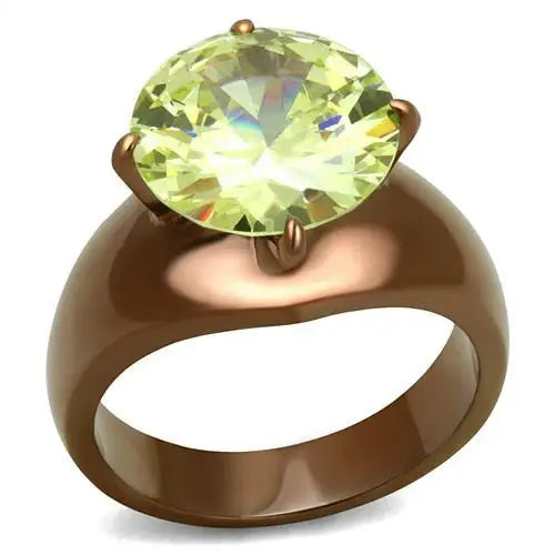 TK2839 - IP Coffee light Stainless Steel Ring with AAA Grade CZ in Apple Green color - Alamode - Flyclothing LLC